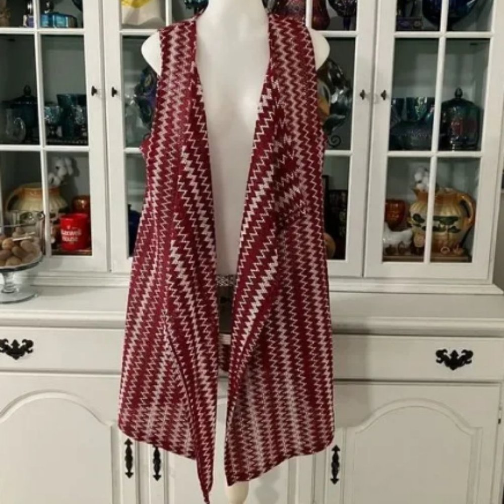 New Directions Cardigan Sleeveless Maroon/White - L
